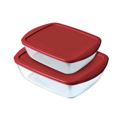Pyrex Set Of 2 Rectagular Dish + Red Lid 1.2L/2.5L Made In