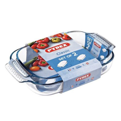 Pyrex Set 2 Rectangular Roasters 38cm x 25cm / 34cm x 22cm